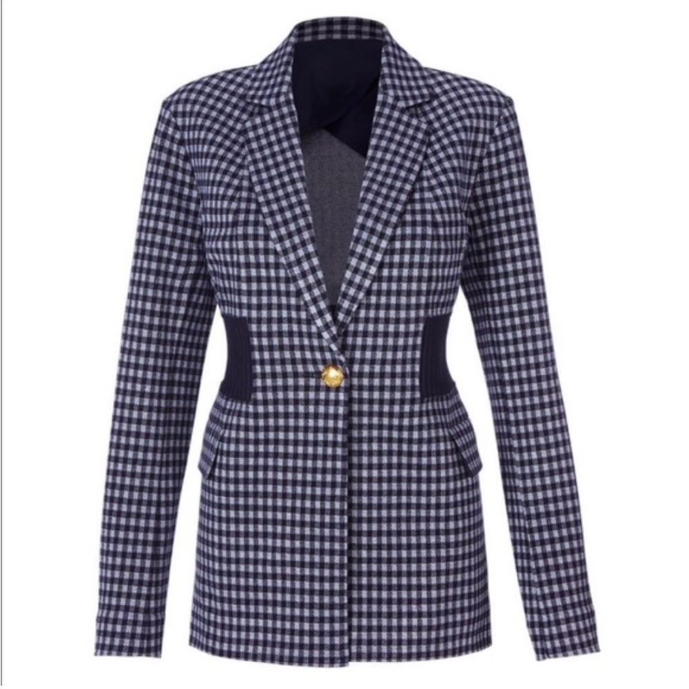 Cabi Checkup Blazer‎ Chambray Check 5848 xs gold buttons